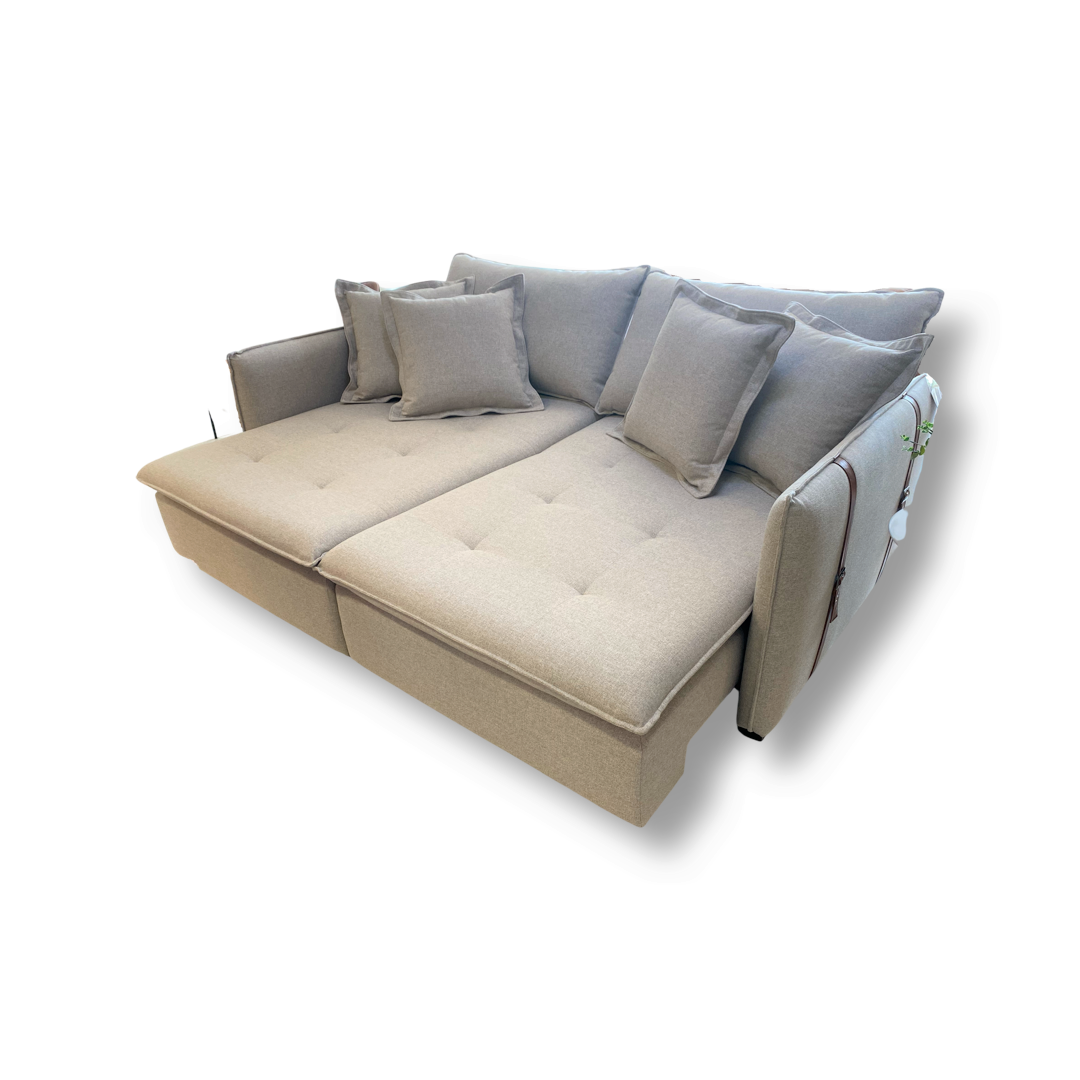 Sofa Austria 2,20m 4 Lugares Tecido Linho cor Bege Claro - PRONTA ENTREGA -  Marques Estofados