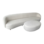 Puff Grande Oval para Sala Living Modelo Organic Tamanho 120x em Tecido Veludo Boucle cor Cru - PRONTA ENTREGA