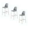 Jogo de (3) Banquetas para Bancada ou Bistrô Modelo Lucil Base de Aço Carbono cor Champagne e Tecido em Linho Soft cor Cinza - SOB ENCOMENDA