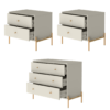 Jogo de Cômoda com 3 Gavetas e (2) Mesas de Cabeceira para Quarto cor Off White c/ Pés Dourado - SOB ENCOMENDA