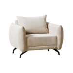 Poltrona Grande com Encosto Medio Modelo Ada Base Aço Carbono cor Preto com Tecido Linho cor Bege Claro - SOB ENCOMENDA