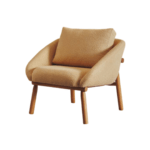 Poltrona Modelo Beatriz com Base de Madeira Tauari cor Madeira Natural Castanho e Tecido Boucle cor Laranja Terracota - SOB ENCOMENDA
